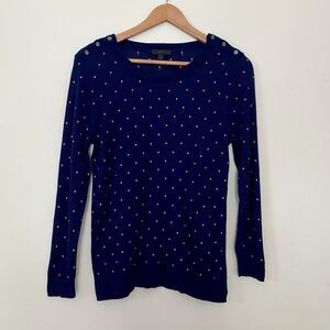 J. Crew Merino Wool Sweater M Navy Blue Pink Polka Dot Preppy Classic Light